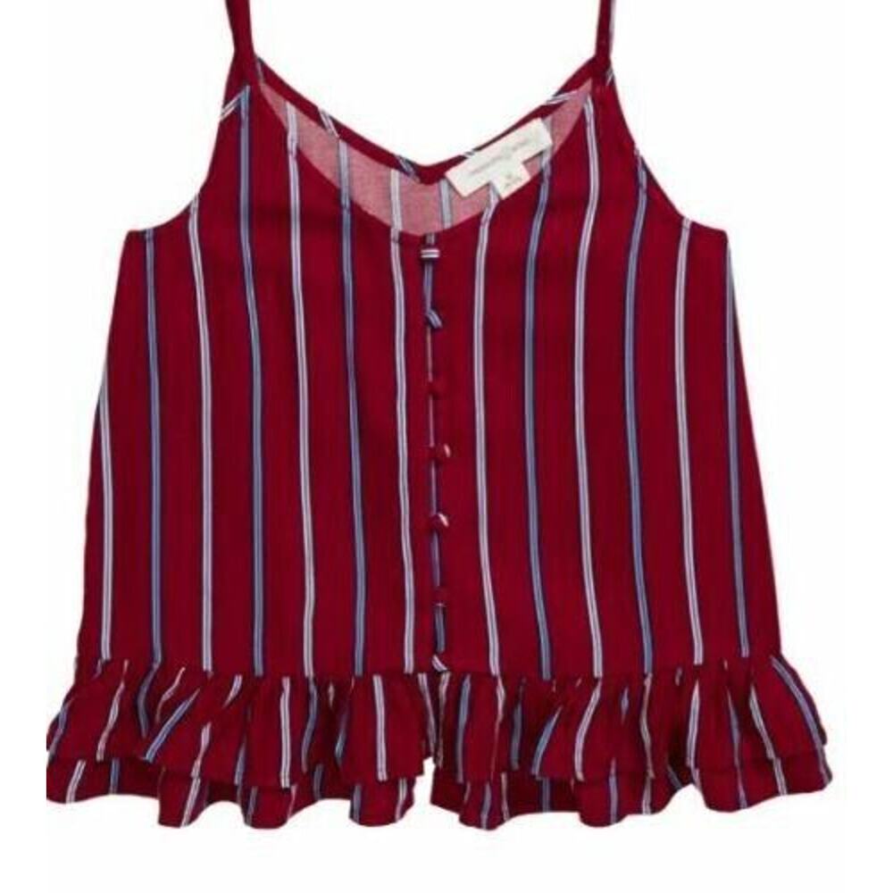 Treasure & Bond Girls Burgundy and Blue Stripe Button Front Camisole Small(7/8)‎